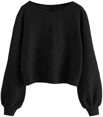 SweatyRocks Women's Casual Crewneck Raglan Long Sleeve Ribbed Knit Crop Top Cropped Sweater | Amazon (US)