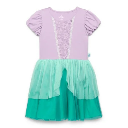 Disney Princesses Girls Little Mermaid Cosplay Dress with Puff Sleeves Sizes 4-12 | Walmart (US)