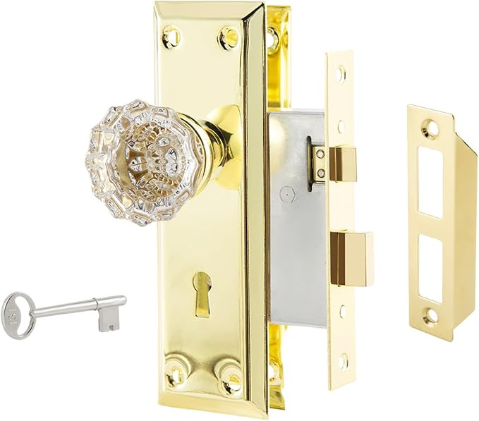 Mortise Lock Set for Interior Door with Crystal Glass Door Knobs | Polished Gold, Vintage Door Kn... | Amazon (US)