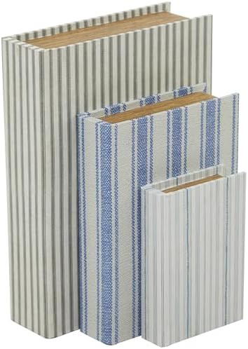 Deco 79 Canvas Decorative Box Faux Storage Book Book Shaped Boxes with Blue Striped Patterns, Set... | Amazon (US)