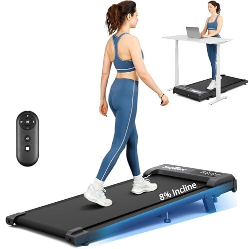 THERUN 8% Walking Pad with Incline,Under Desk Walking Pad for Home Office,2.5 HP APP Walking Pad Treadmill,265 lbs Capacity LED Screen with Remote Control,Portable Walking Pad | Amazon (US)