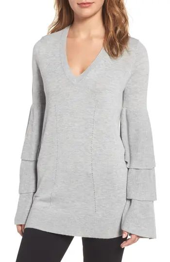 Women's Chelsea28 Tiered Sleeve Sweater, Size XX-Small - Grey | Nordstrom