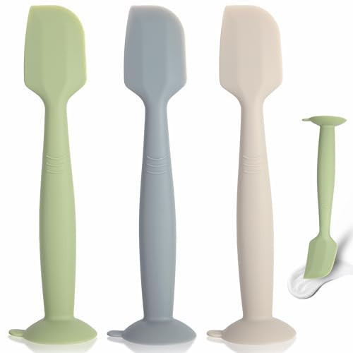 MAIKKB Baby Diaper Cream Spatula 3 Pack Diaper Spatulas Soft Silicone Diaper Cream Applicator Baby Butt Paste Spatula Brush with Suction Base,Full Size(Gray+Off-white+Green | Amazon (US)