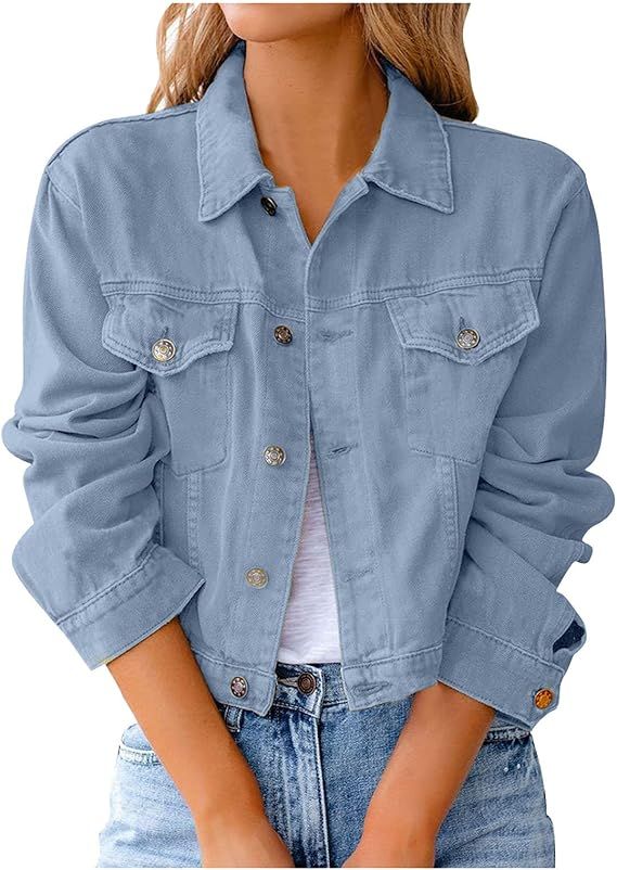 Hemlock Women Cropped Denim Jacket Button Down Long Sleeve Jean Coat Slim Fit Jean Jackets Short ... | Amazon (US)