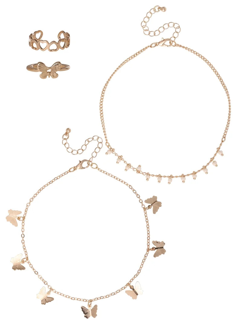 Jessica Simpson Women's Butterfly Anklet and Toe Ring Set, 4-Piece | Walmart (US)