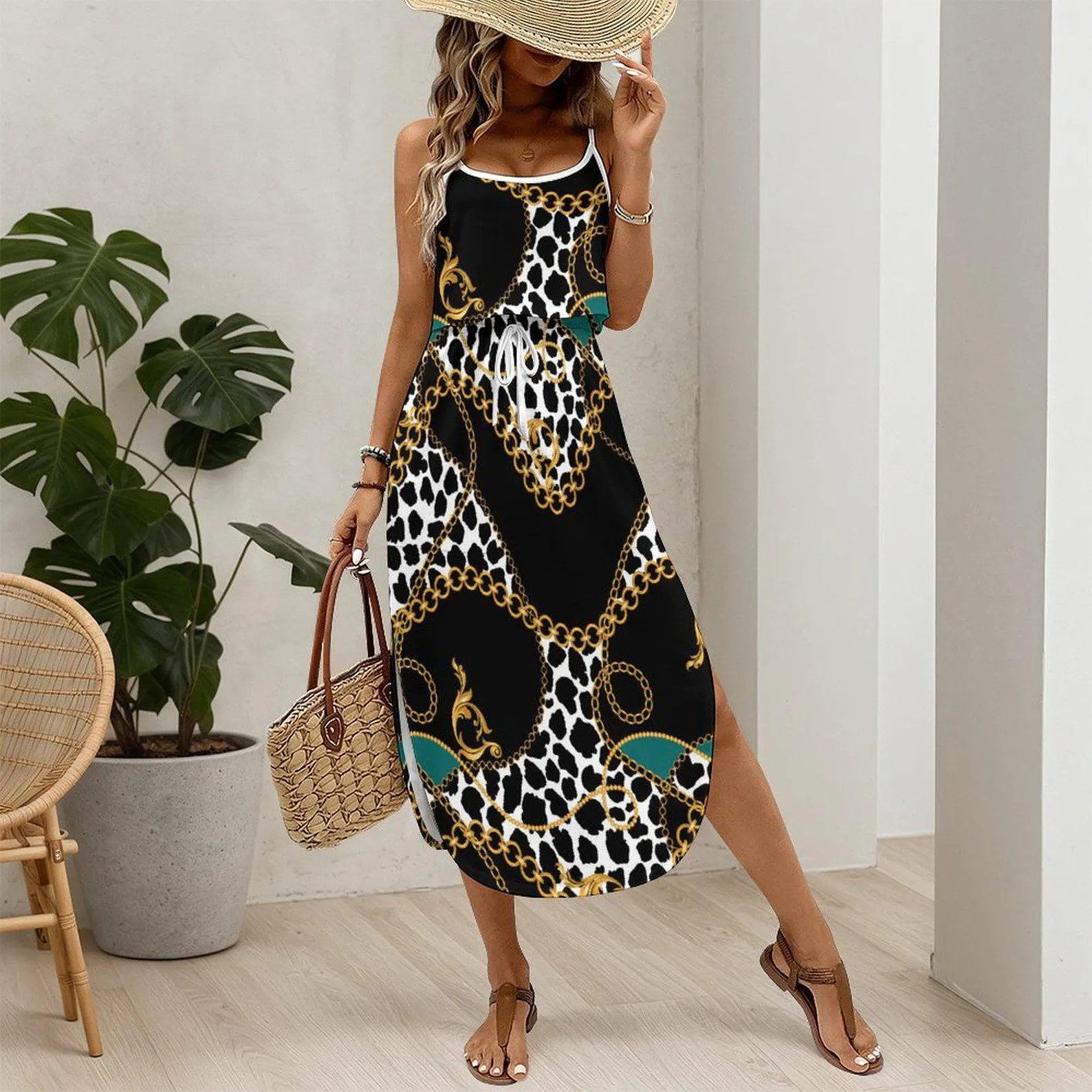 Chain Print Midi Dress | Side Slit Lightweight Summer Dress | Animal Print Flowy Dress | Vacation... | Etsy (DACH)