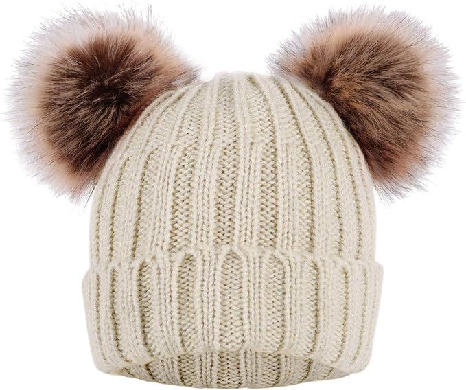 Arctic Paw Cable Knit Beanie with Faux Fur Pompom Ears | Amazon (US)