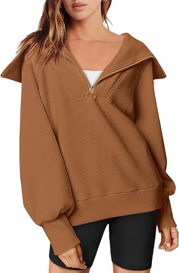 ANRABESS Womens 2023 Fall Fashion Oversized Quarter Zip Pullover Sweatshirts Hoodie for Teen Girl... | Amazon (US)