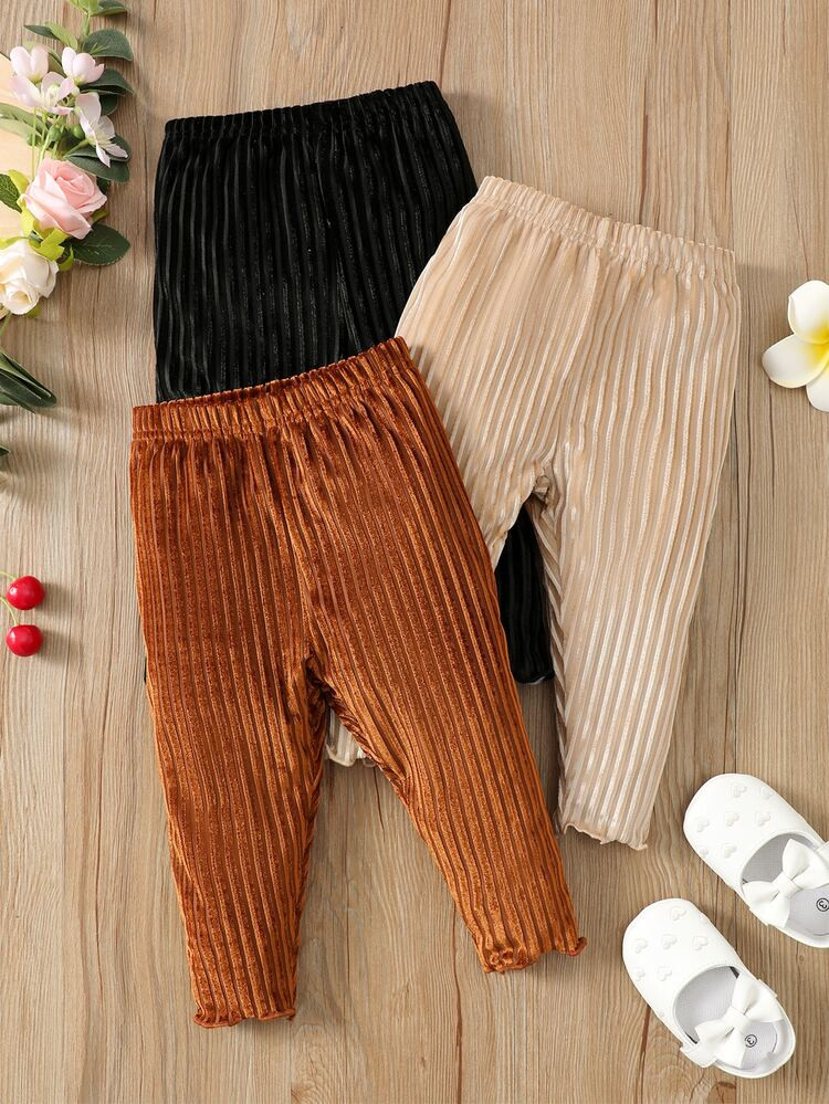 Baby 3pcs Lettuce Trim Velvet Pants | SHEIN