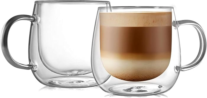 CNGLASS 16oz Double Walled Glass Coffee Mugs(2-pack),Large Clear Coffee Cups with Handle,Glass Es... | Amazon (US)