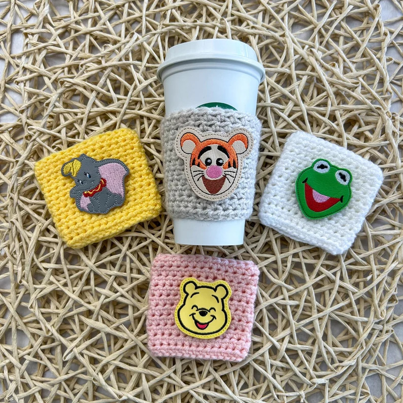 Disney Inspired Cozies Dumbo Pooh Tigger Crochet Iced Coffee Sleeve Reusable Drink Cozy Cold Cup ... | Etsy (US)