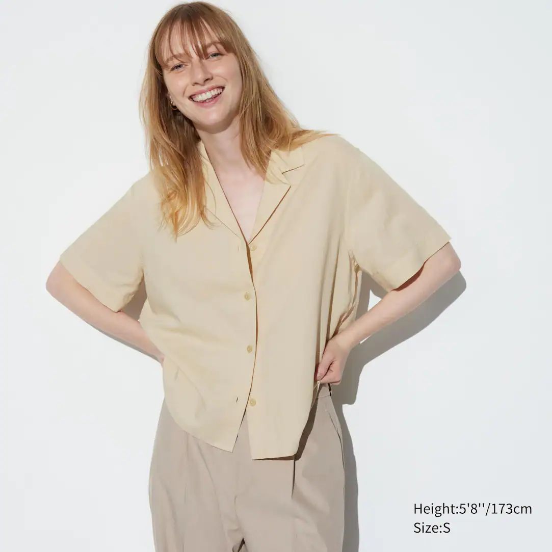 Linen Blend Open Collar Short Sleeved Shirt | UNIQLO (UK)