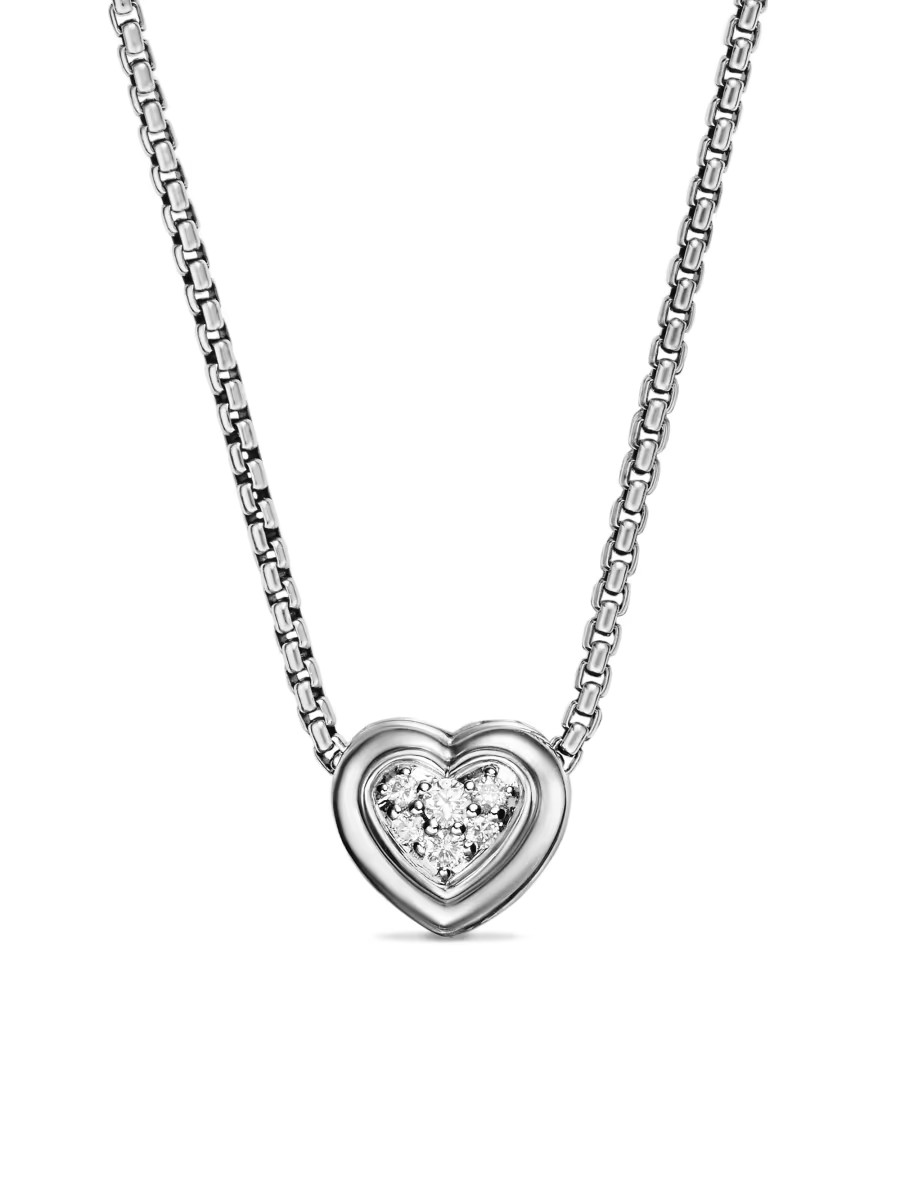 Puffy Heart Pendant Necklace in Sterling Silver with Diamonds, 7.8 MM | Saks Fifth Avenue