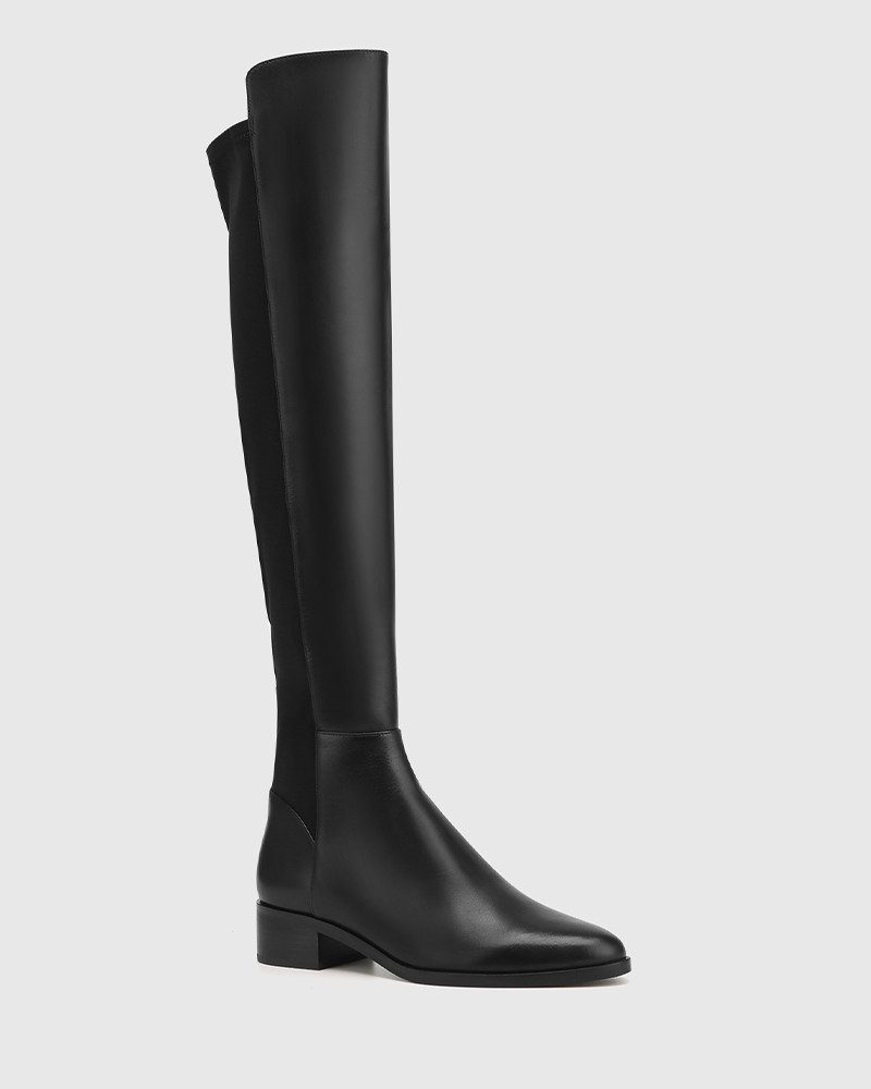 Goldy Black Leather and Recycled Textile Over The Knee Boot | Wittner