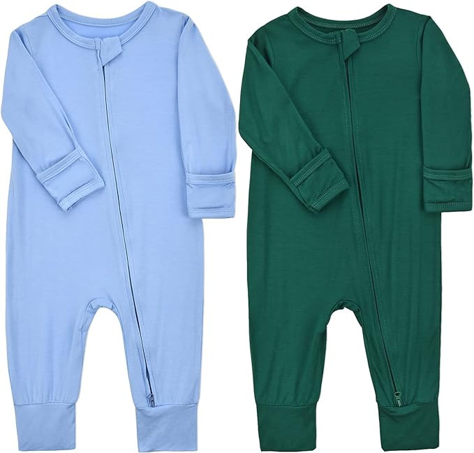 Aablexema Baby Footless Pajamas Zipper with Mitten, Rayon from Bamboo, Infant Long Sleeve Romper ... | Amazon (US)