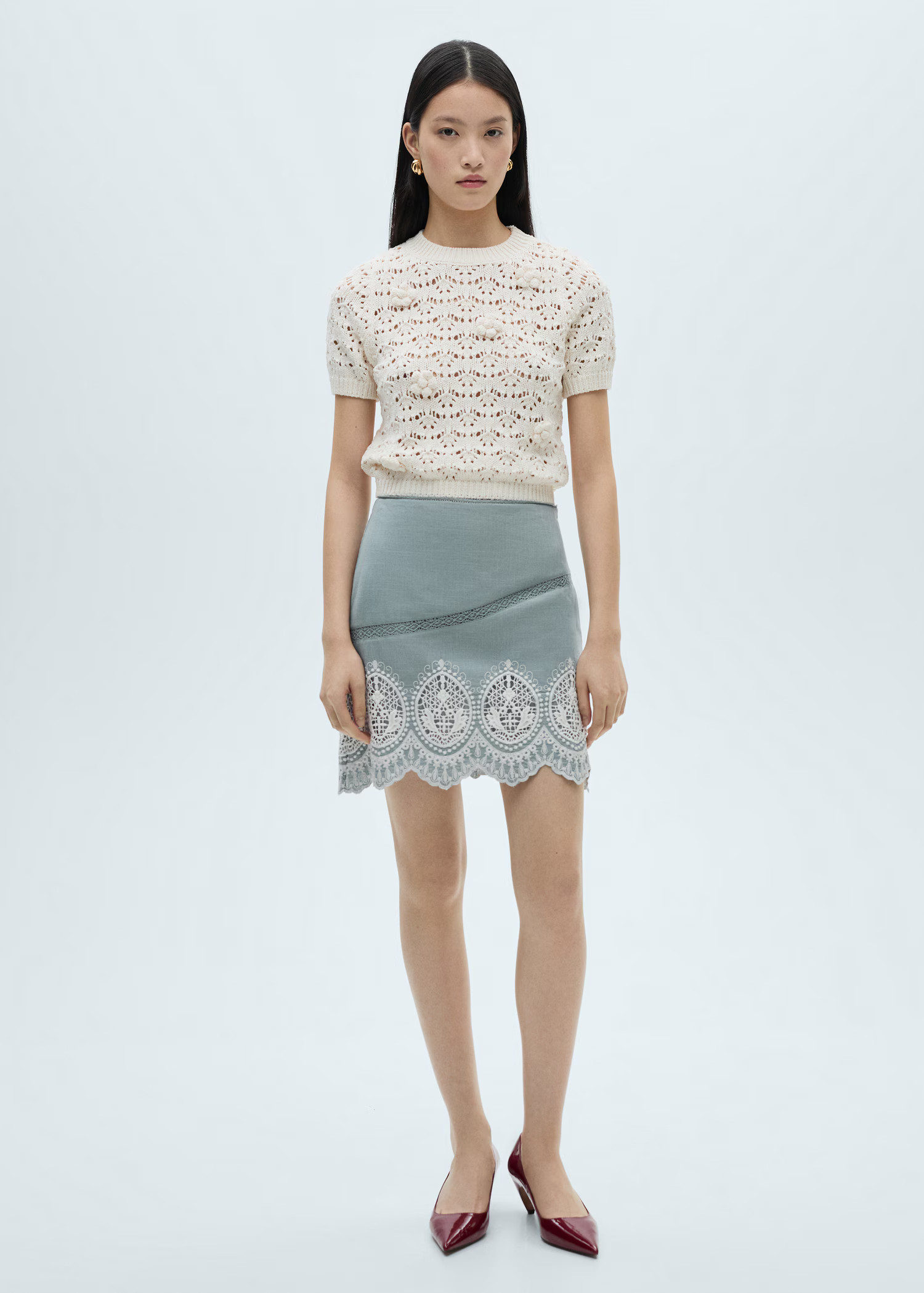 Cotton skirt with embroidered hem - Women | MANGO USA | Mango (US/MX/AU)