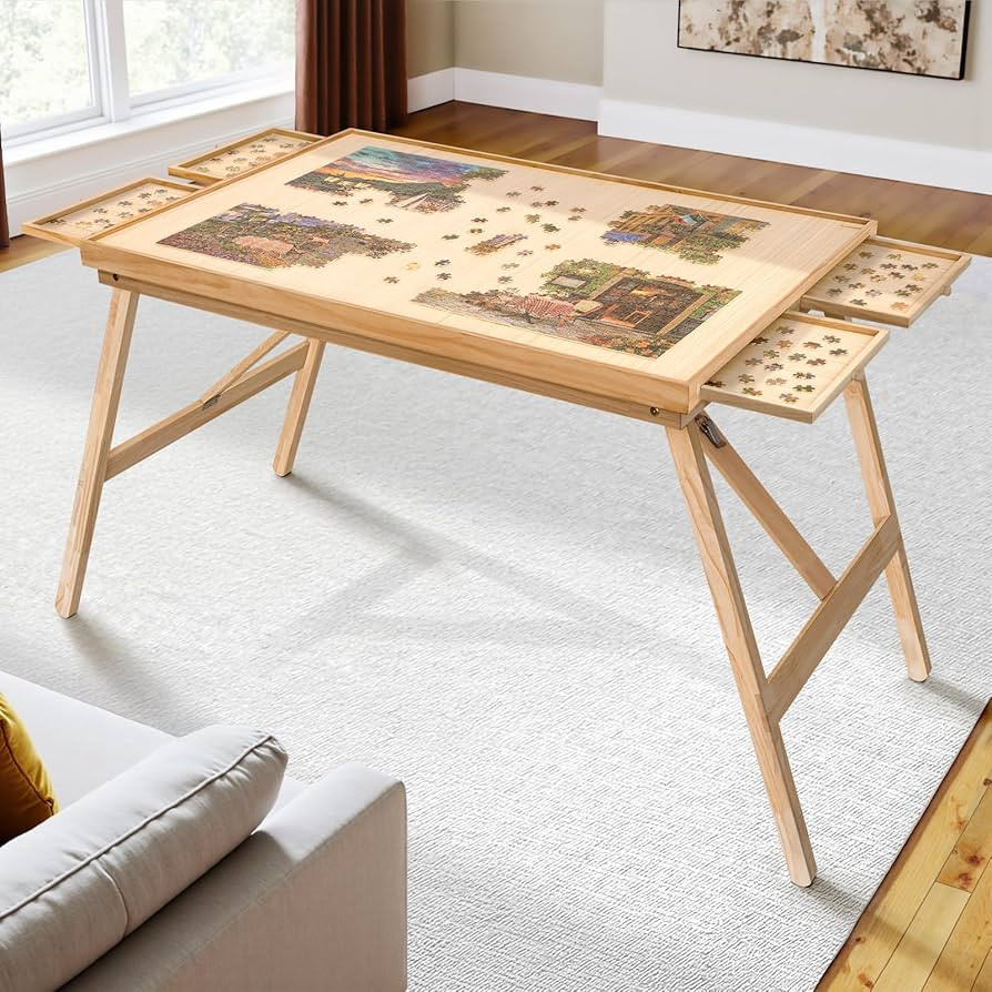 TEAKMAMA 27.6" H Tall 2000 Piece Puzzle Table with Legs, 41" W x 28.5" D Large Wood Folding Jigsa... | Amazon (US)