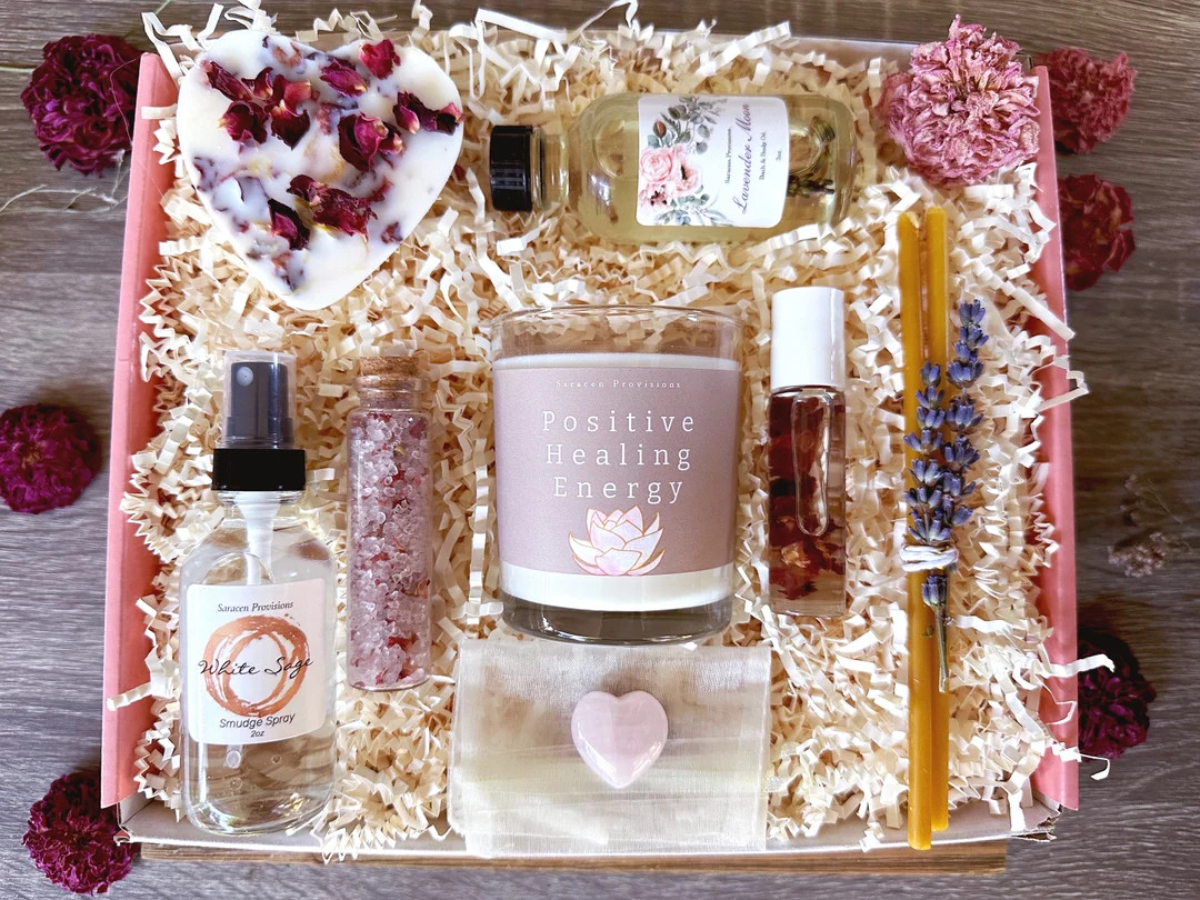 Postive Energy Floral Spa Gift Box for Stress Relief - Organic Self-Care Package, Mental Wellness... | Etsy (US)