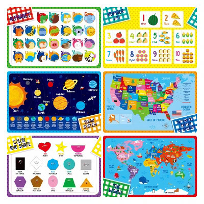 Aoibox 6 Pack Kids Placemats, Non-Slip Washable Reusable Educational Placemats with Alphabet, Number, Shape & Color, Universe, Map Themes for Home | Target