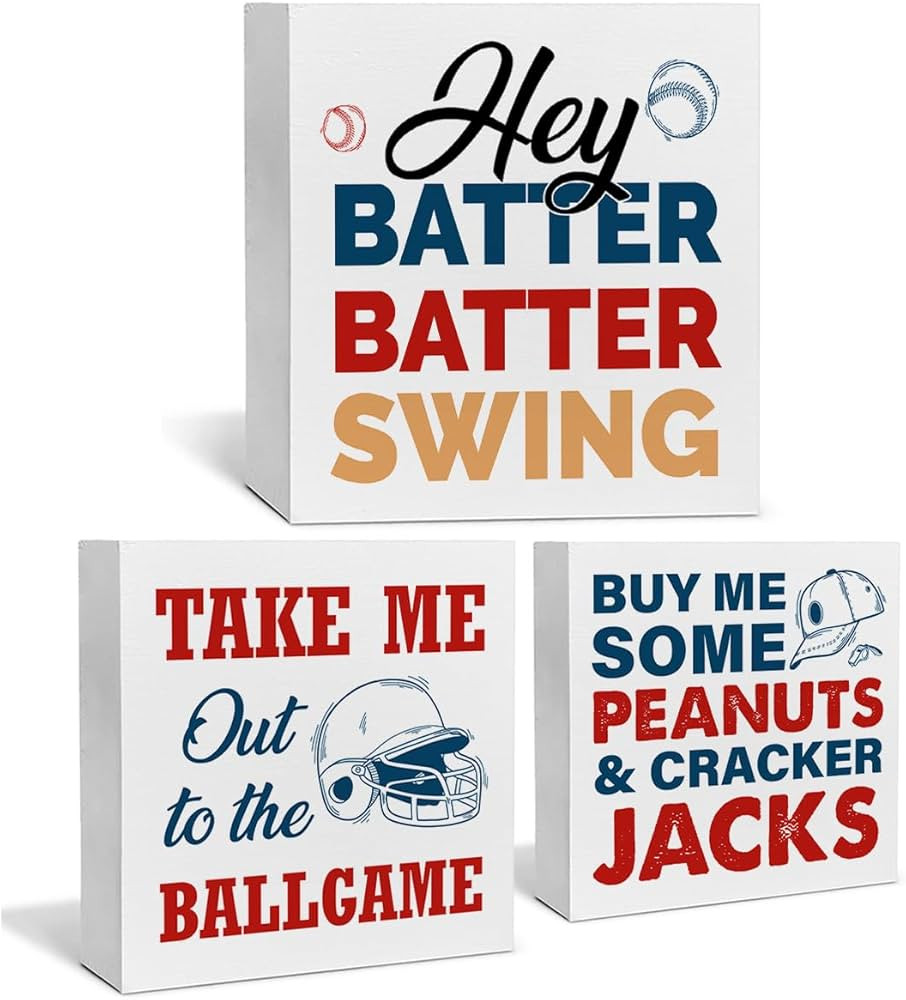 Baseball Decor for Home Baseball Sports Tiered Tray Decor 3 Pcs Decorative Wood Box Signs Rustic ... | Amazon (US)