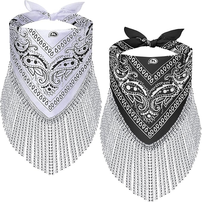 2 Pcs Disco Fringed Bandana Last Disco Party Paisley Bandanas Rhinestone Fringe Bandanas for Wome... | Amazon (US)