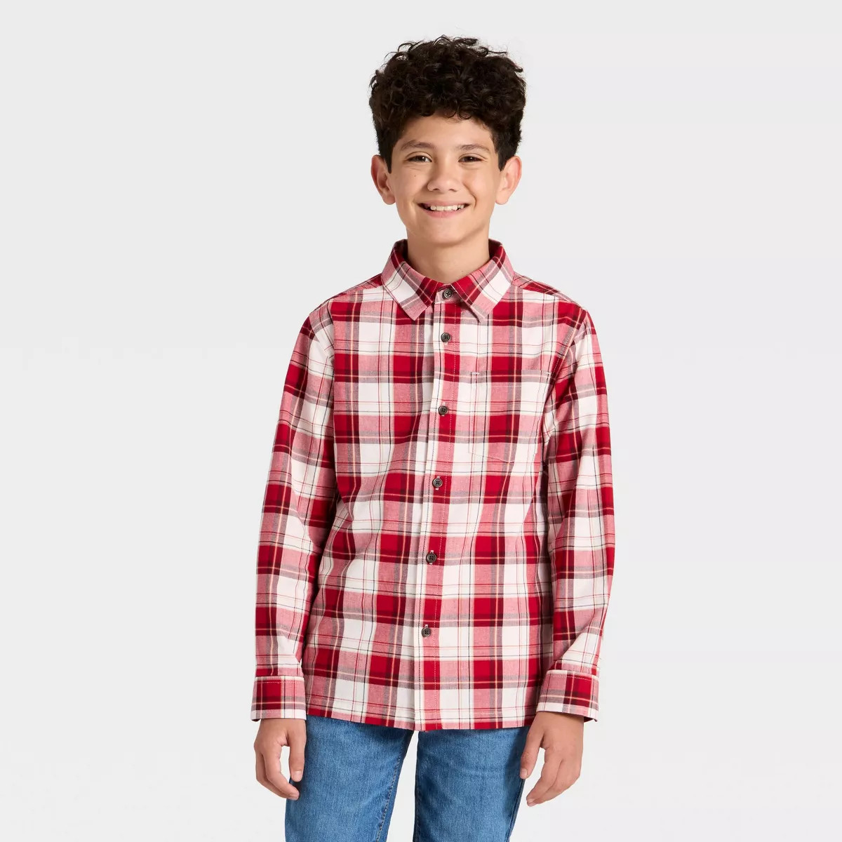 Boys' Long Sleeve Plaid Button-Down Shirt - Cat & Jack™ Red M | Target