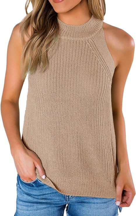 Imily Bela Women's Summer Halter Tank Tops Sleeveless Casual Racerback Loose Shirts Knit Cami Swe... | Amazon (US)