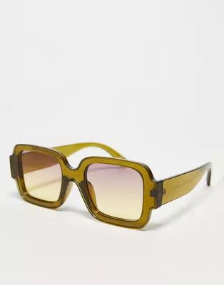 ASOS DESIGN chunky mid square sunglasses in crystal green | ASOS (Global)
