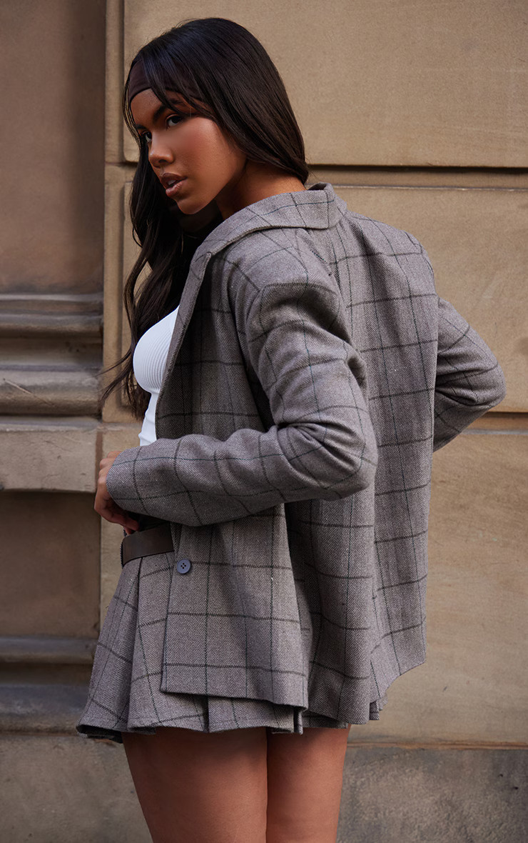 Brown Herringbone Oversized Blazer | PrettyLittleThing US
