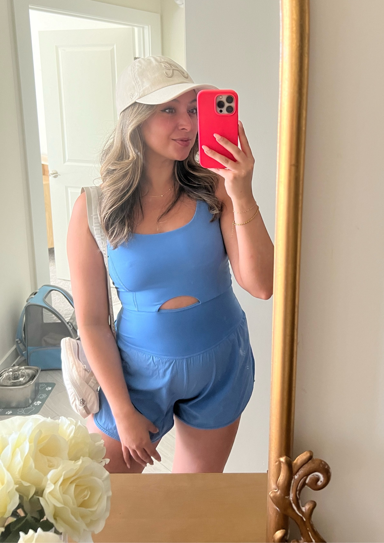 Athletic romper from Amazon, this is also a free people dupe! Less than half the price. There’s also spandex under the shorts, comes in a bunch of other colors as well! true to size. 
