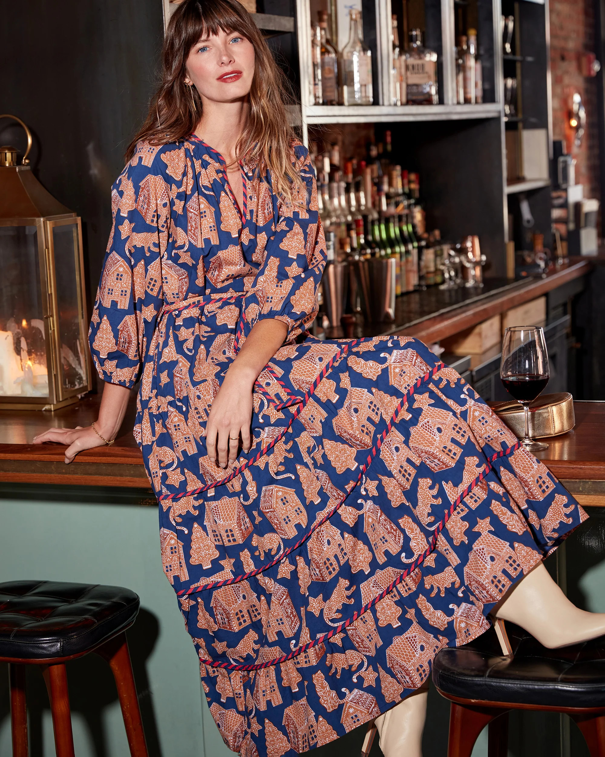 Gingerbread Party - Main Street Dress - Classic Navy | Printfresh