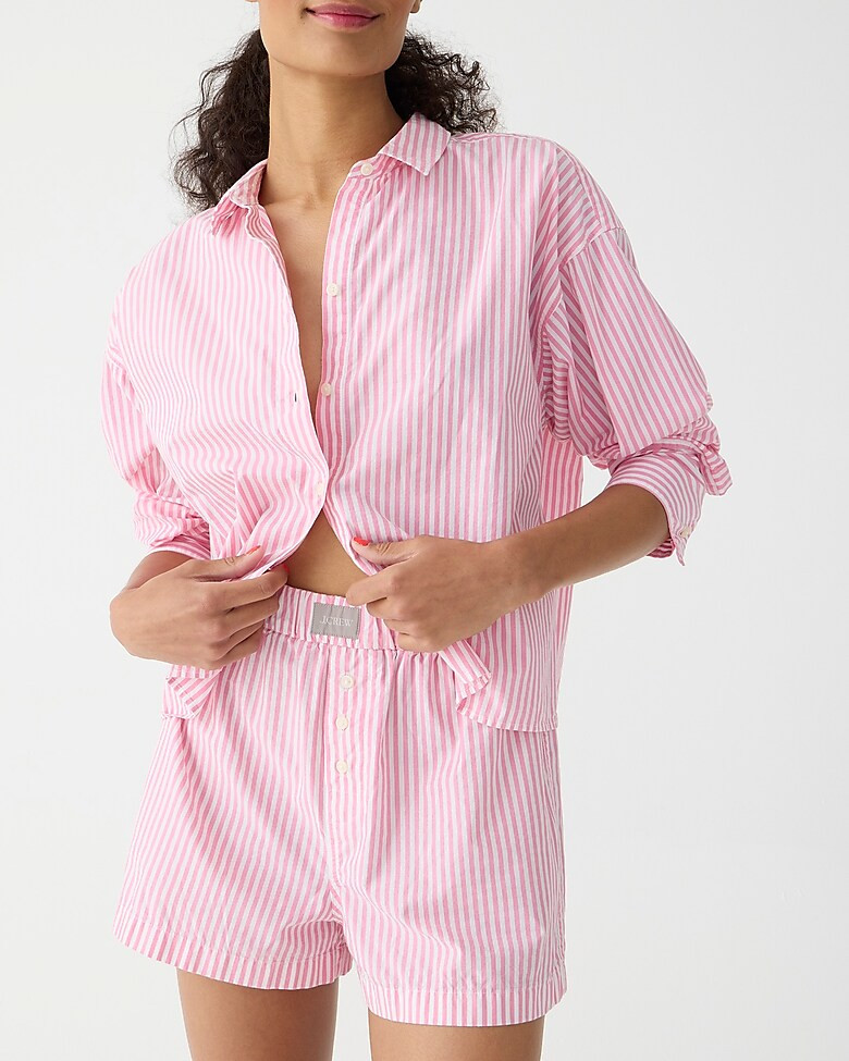 Long-sleeve cotton poplin  boxer short set in stripe | J. Crew US