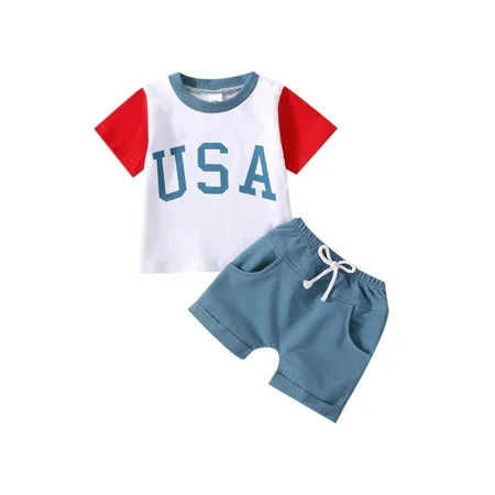 Newborn Baby 4th of July Outfits Boy USA Letter Print Short Sleeve T-Shirt Tops and Casual Shorts Su | Walmart (US)