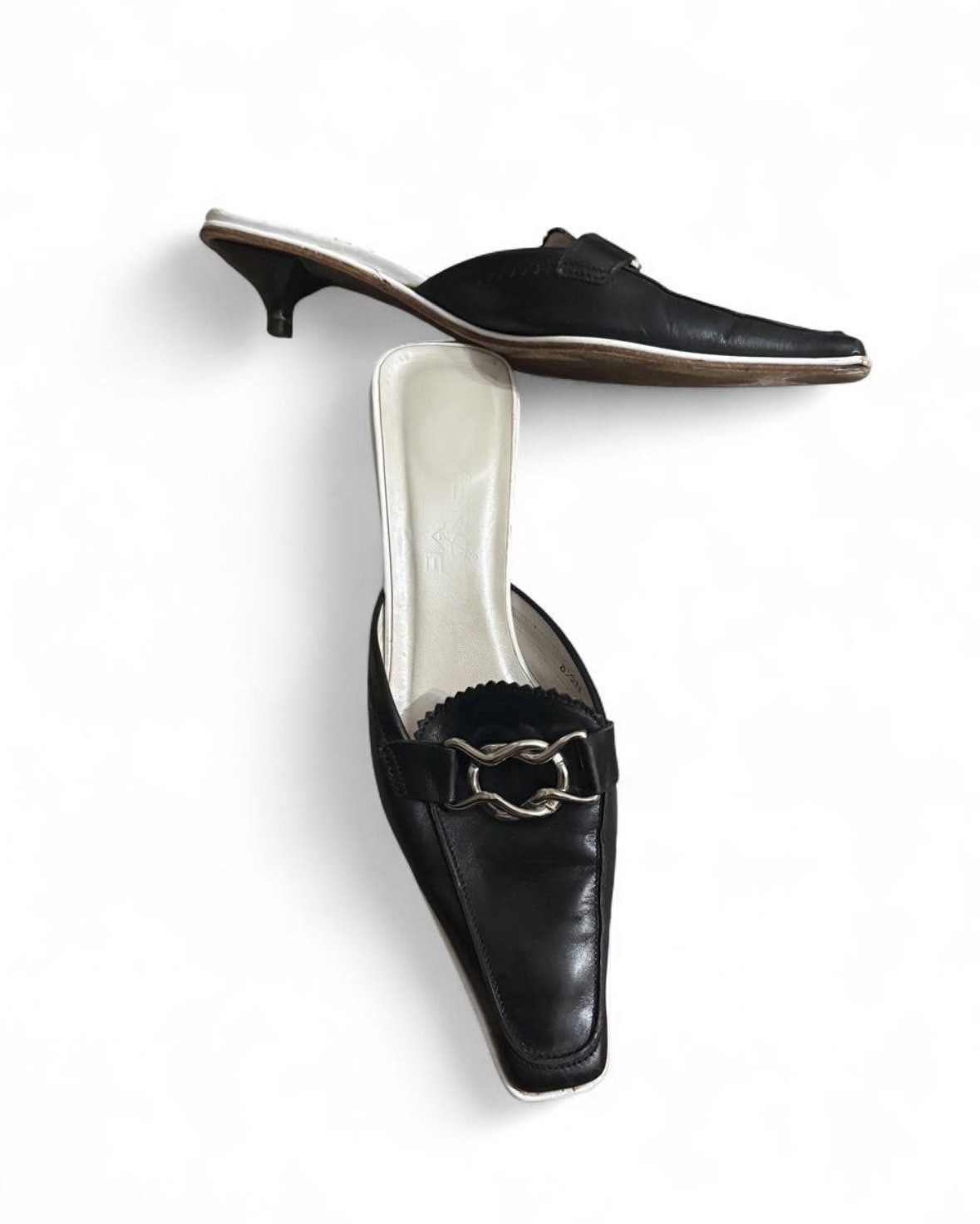 Y2K Vintage Black Leather Pointed Toe Mule Kitten Heels Women Size 8.5N | eBay US