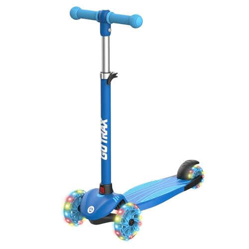 Gotrax KS1 Kids Kick Scooter, LED Lighted Wheels and 3 Adjustable Height Handlebars, Lean-to-Steer & Widen Anti-Slip Deck, 3 Wheel Scooter for Boys & Girls Ages 2-8 and up to 100 Lbs (Blue) | Amazon (US)