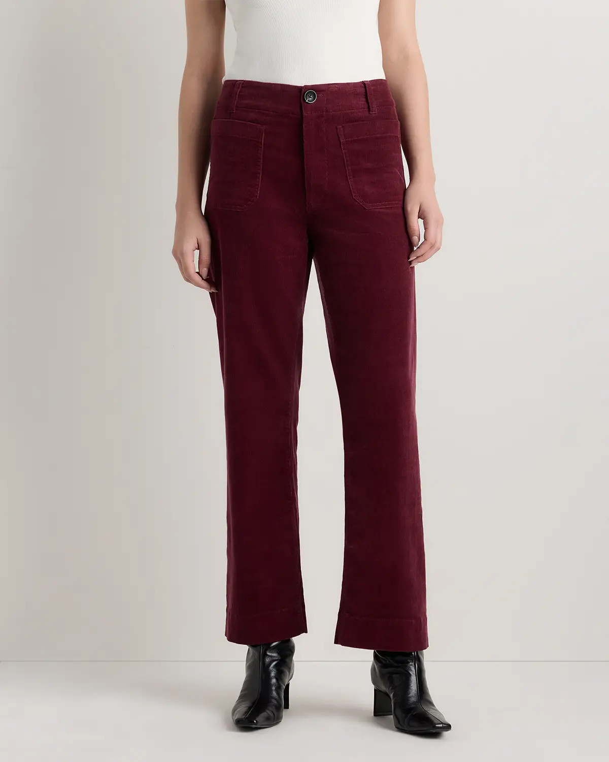 Organic Stretch Corduroy Cropped Wide Leg Pants in Barolo Burgundy | Quince