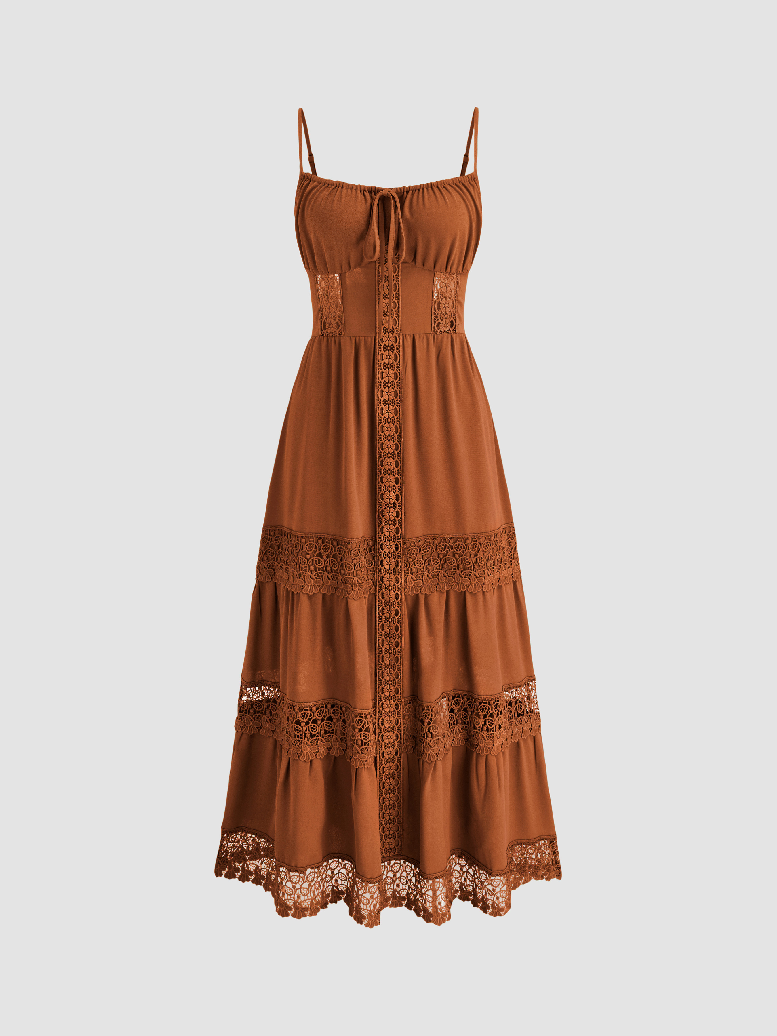 Woven Lace Trim Tiered Cami Maxi Dress For Vacation | Cider