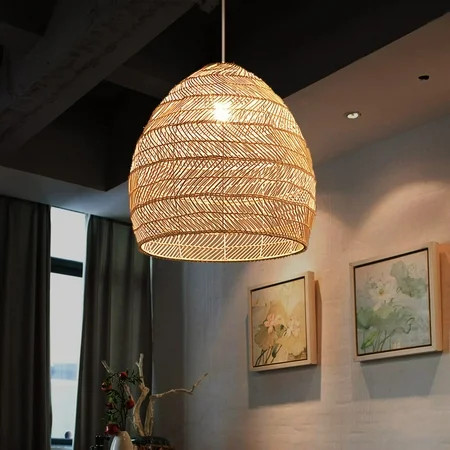 FAFIAR Rattan Pendant Light Wicker Ceiling Fixtures Weave Chandelier Pendant Shade for Dining Living | Walmart (US)