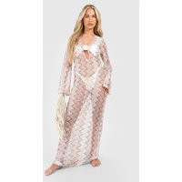 boohoo Women's Zig Zag Knit O-Ring Beach Maxi Dress in White | Size: Medium | Fabric | boohoo (US & Canada)