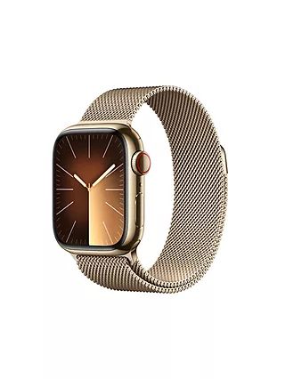 Apple Watch Series 9 GPS + Cellular, 41mm, Stainless Steel Case, Milanese Loop, Gold | John Lewis (UK)