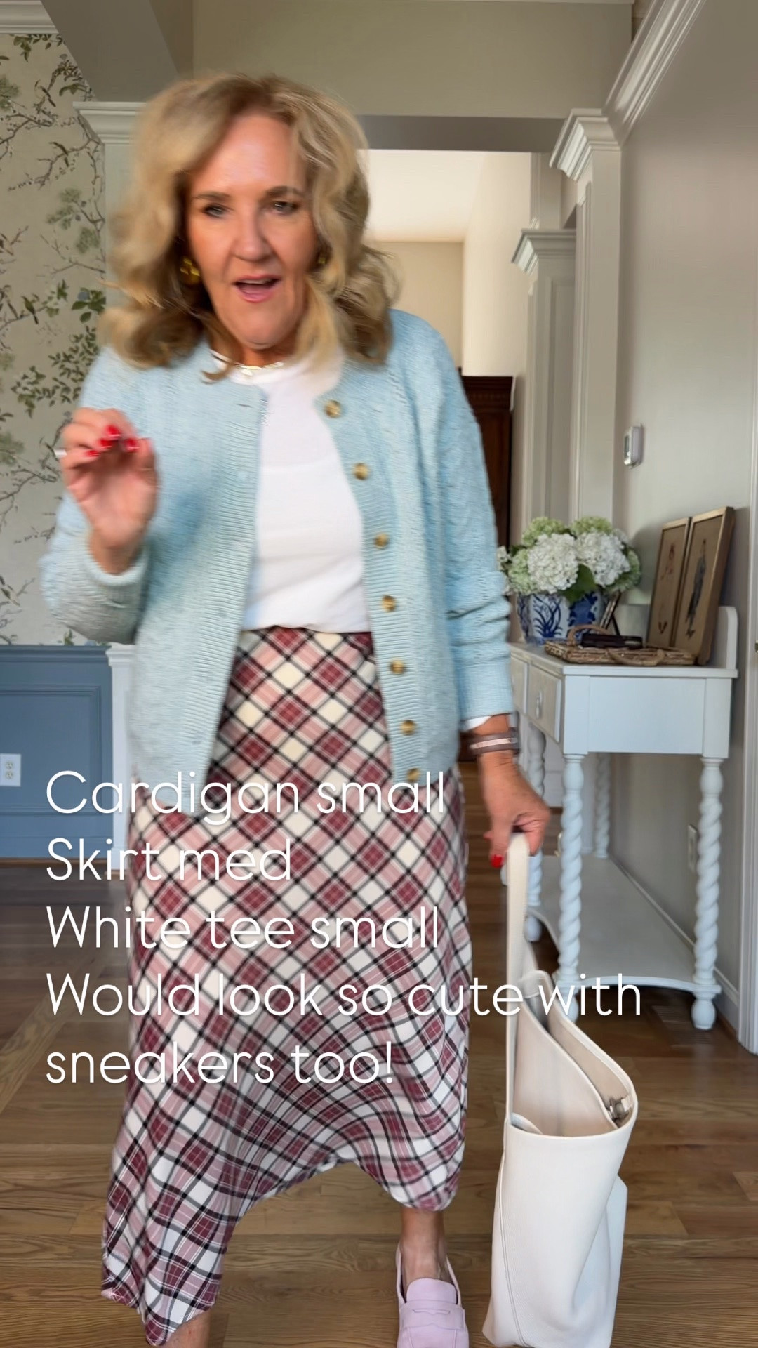 @kohls #kohls #kohlspartner #kohlsfinds 
The prettiest plaid skirt and do wearable! Size medium 
Everything is a medium except noted 
White tee size small (for a fitted look with the skirt, add a couple of tees to grab free shipping!) 
White with subtle black stripe ruffle blouse size small
Cardigan sweater size small

#LTKOver40 #LTKWorkwear #LTKPetite