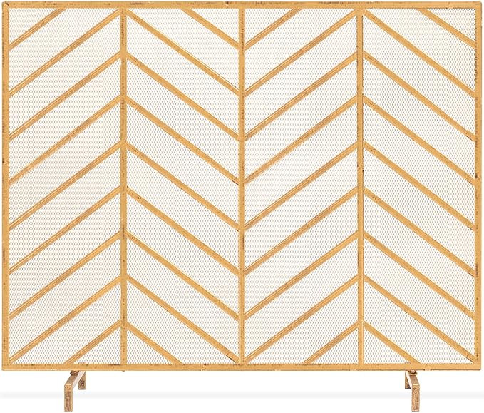 Best Choice Products 38x31in Single Panel Handcrafted Wrought Iron Mesh Chevron Fireplace Screen,... | Amazon (US)
