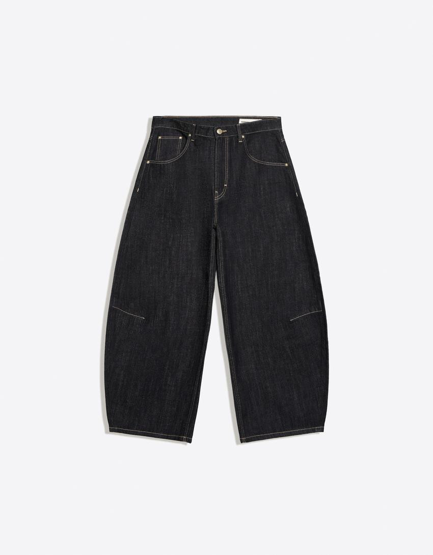 Cropped barrel-leg jeans | Bershka UK