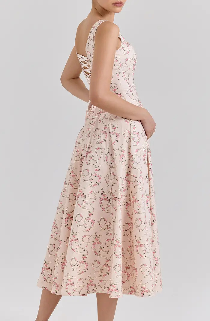 Mariabella Lace-Up Stretch Cotton Midi Dress | Nordstrom