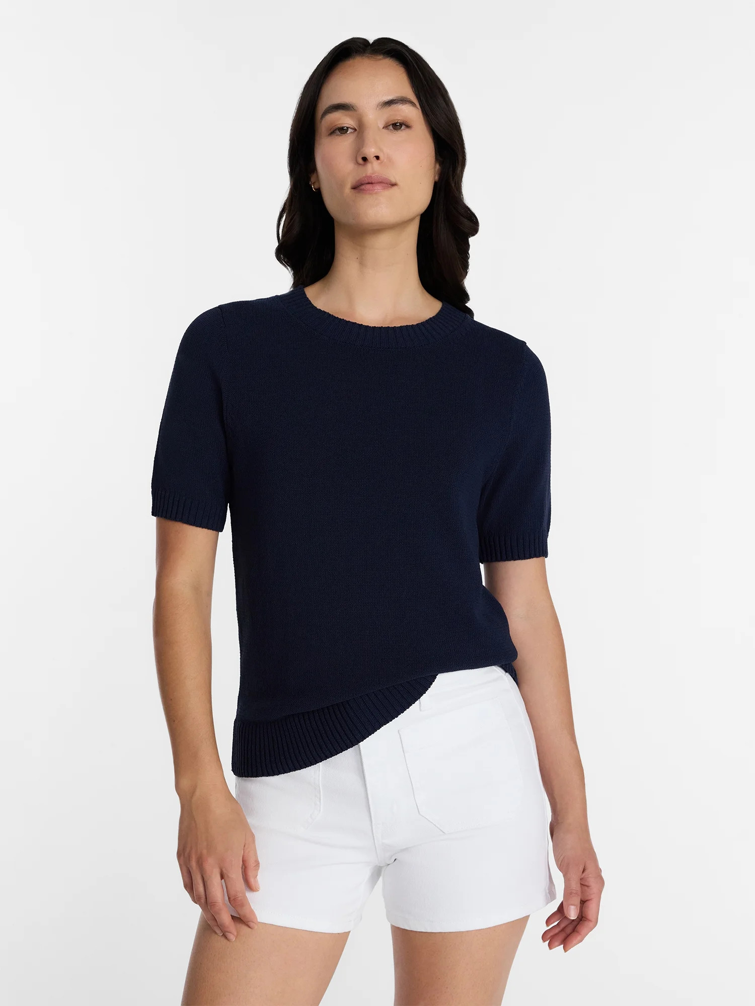 Time and Tru Women's Crewneck Sweater with Short Sleeves, Lightweight, Sizes XS-XXXL | Walmart (US)