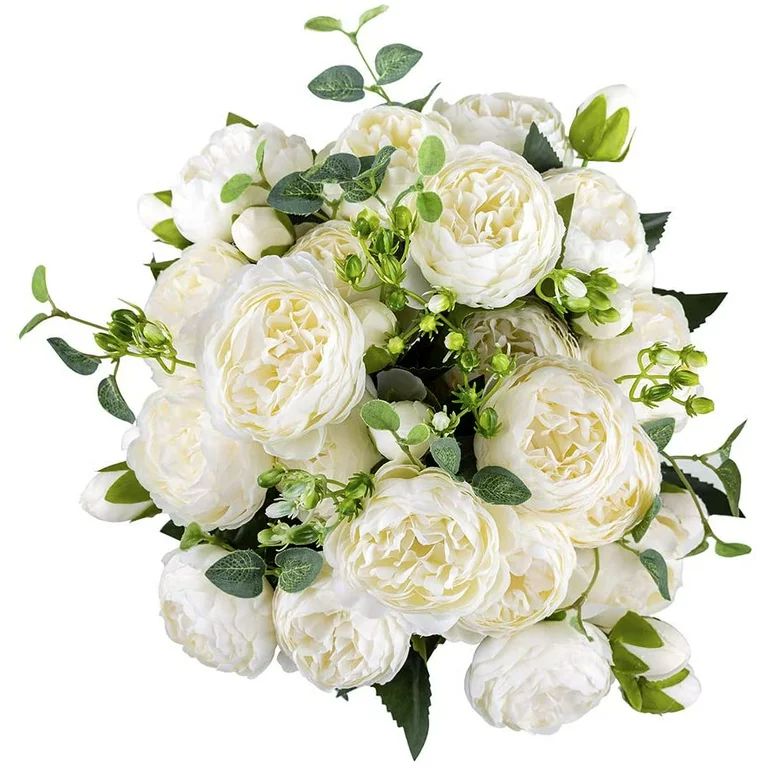 Nupito 4 Bunches Peonies Artificial Flowers White Fake Peony Bouquet | Walmart (US)