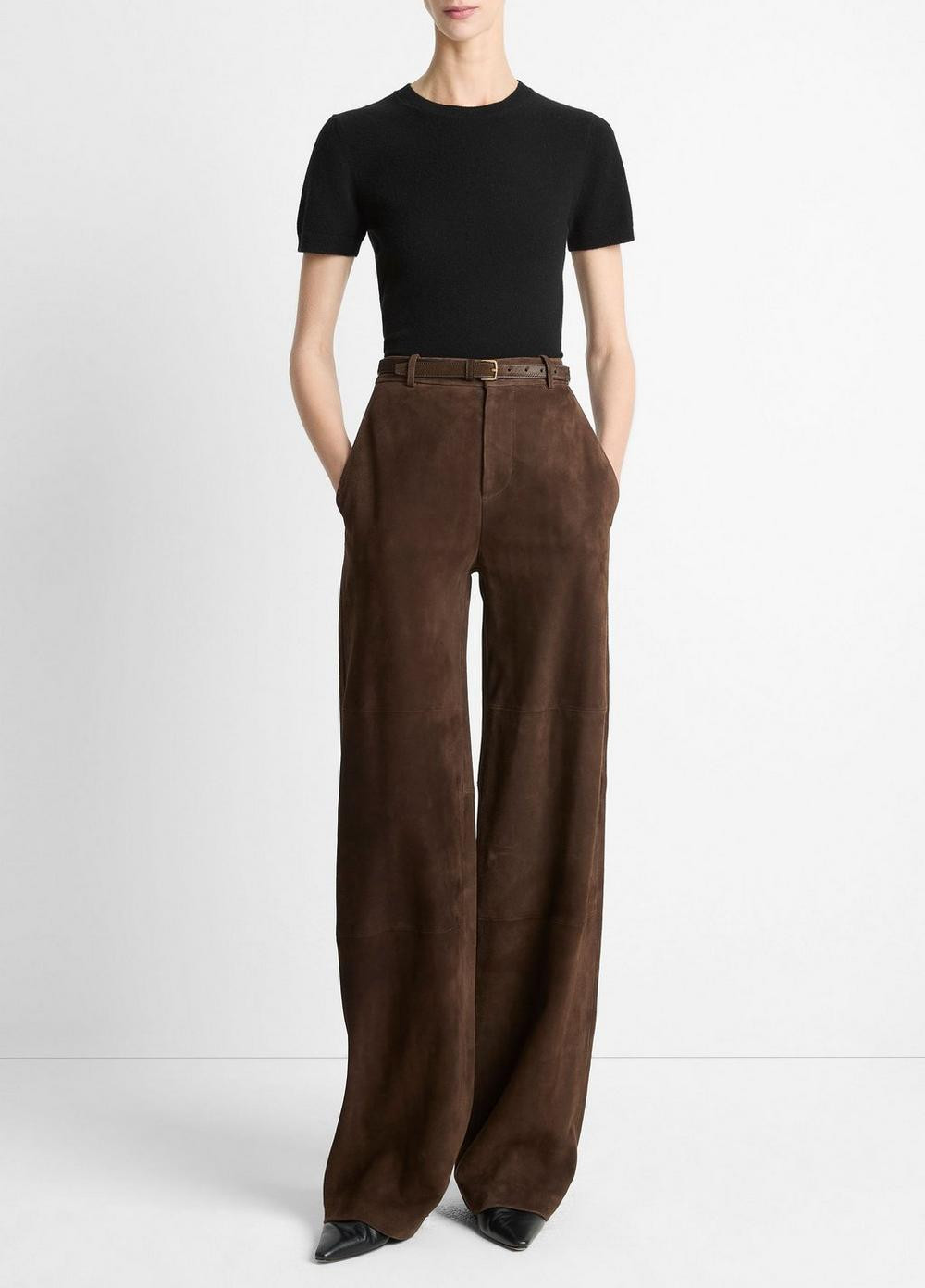 Women's Suede Mid-Rise Trouser, Deep Espresso, Size 12 Vince | Vince LLC