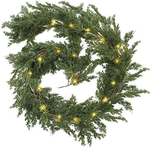 Amazon.com: LED Christmas Cedar Garland Artificial Pine Cypress Vines with Light Christmas Garlan... | Amazon (US)
