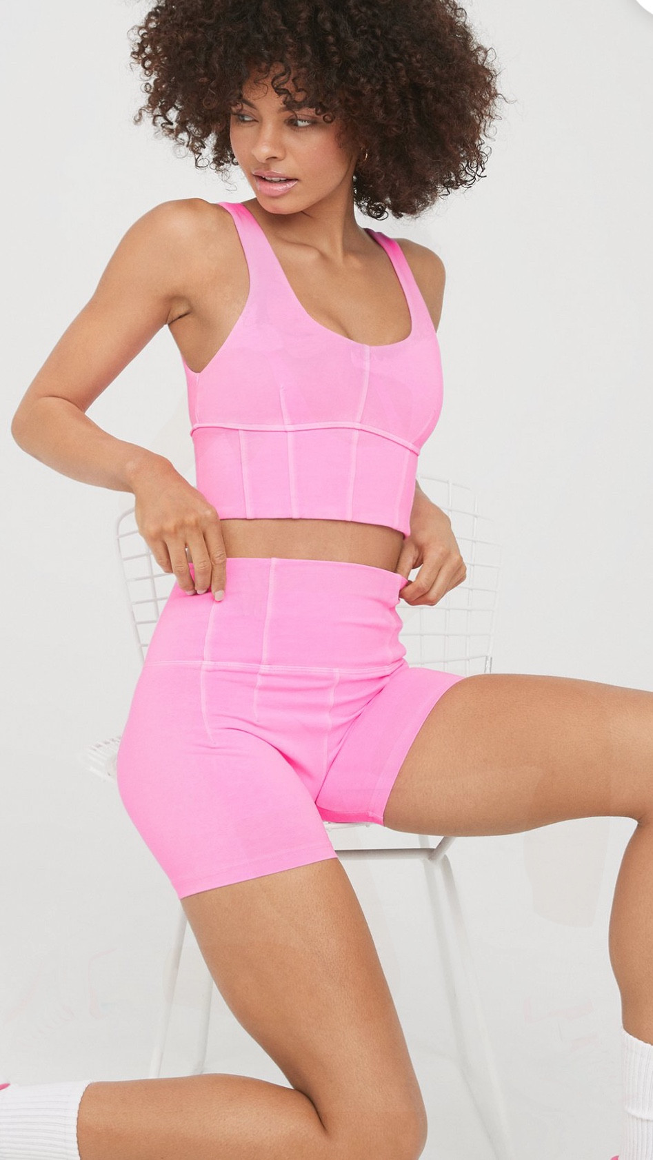 Matching pink set ; aerie matching set ; pink bike shorts ; pink sports bra ; new aerie ; travel outfit ; athleisure wear 

#LTKstyletip #LTKfit #LTKSeasonal