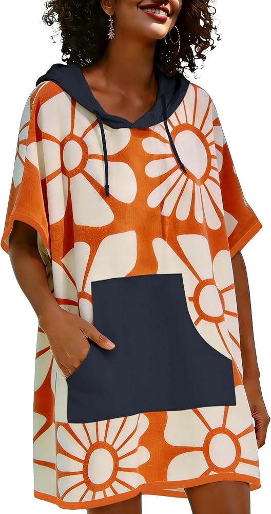 Women's Summer Terry Cloth Beach Swimsuit Cover Up Hooded V Neck Swimwear Dress Resort Wear with ... | Amazon (US)